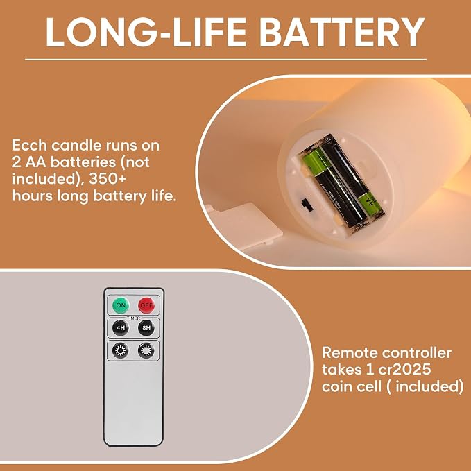 White Flameless Pillar Candles with Remote, LED Candles Battery Operated, Real Wax Electric Candles Flickering Set of 3