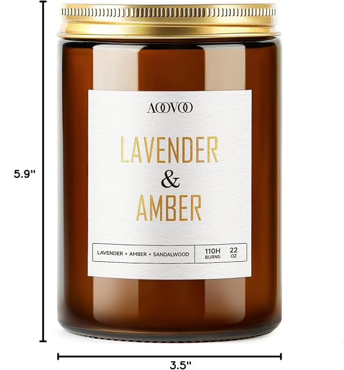 AOOVOO Lavender Amber Candles - 22 oz Scented Candles, Aromatherapy Candle, Soy Candle for Home Scented