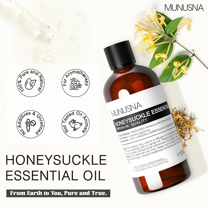 Honeysuckle Essential Oil 100ML, 100% Pure Honeysuckle Oil Aromatherapy Oil for Diffuser, Skin and Hair Care, Massage, Yoga, Home, Soap and Candle Making