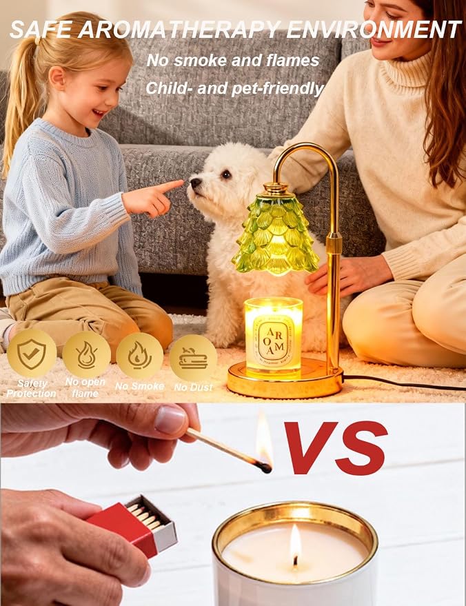 Candle Warmer Lamp, Flower Glass Candle Lamp with Timer, Birthday Gifts for Mom Women, Dimmable Height Adjustable Home Gifts, Home Decor for Home Bedroom Office Fragrance (Light Green)