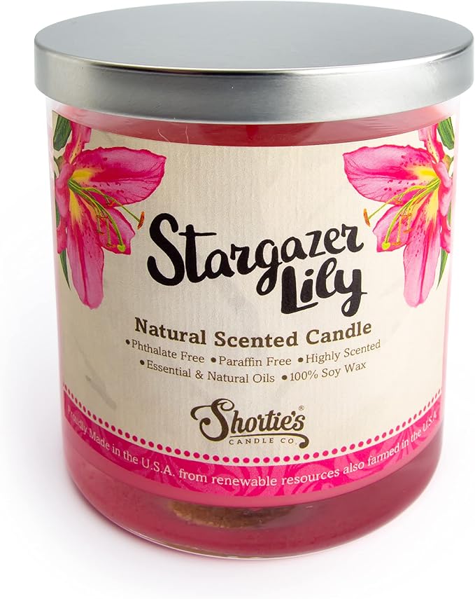 Stargazer Lily Scented Natural Soy Candle, Essential Fragrance Oils, 100% Soy, Phthalate & Paraben Free, Clean Burning, 9 Oz.