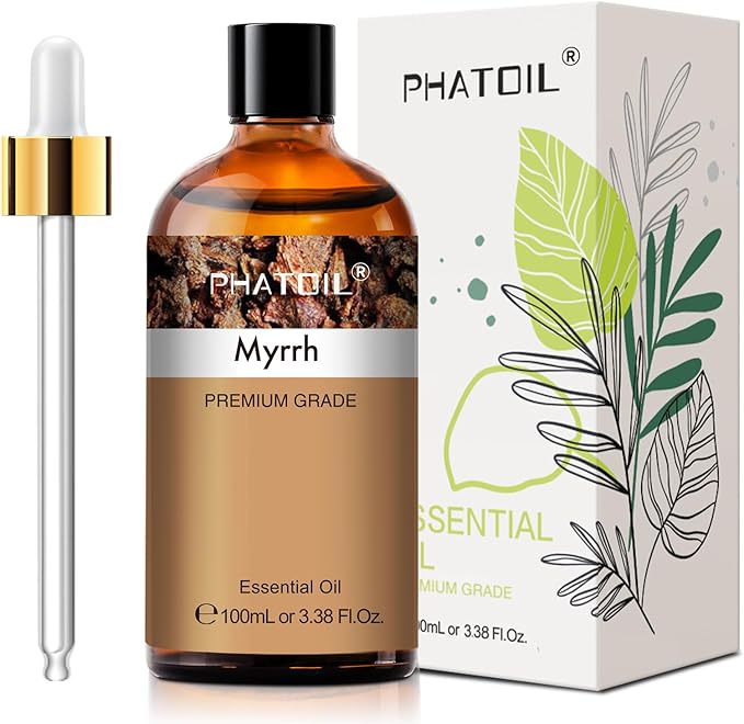 Myrrh 3.38fl.oz Essential Oil, PHATOIL Pure Aromatherapy Oils for Diffuser, Humidifier, Perfect for DIY Soap, Candle, Bath Bombs Making(100ml)