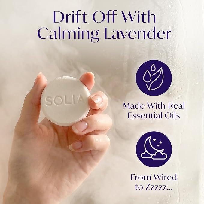 Solia Natural Lavender Shower Steamers - Patent-Pending - Real Essential Oil Lavender Tablets, Spa Steamers Aromatherapy, 7-Pack