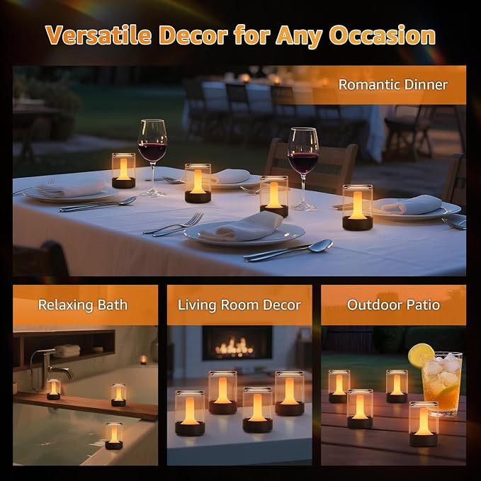 uuffoo Set of 4 LED Mini Cordless Table Lamp, Transparent Waterproof Shower Lamp, Rechargeable Battery Operated Candle Lamp, Portable Night Light for Room Holidays Christmas Party Décor