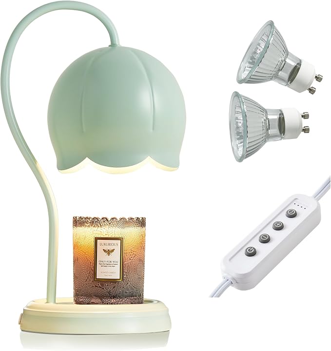 Light Green Cute Flower Candle Warmer Lamp with Timer Dimmable, Bedroom House Office Aesthetic Living Girls Room New Home Decor, Christmas Birthday New Year Gifts for Women Mom