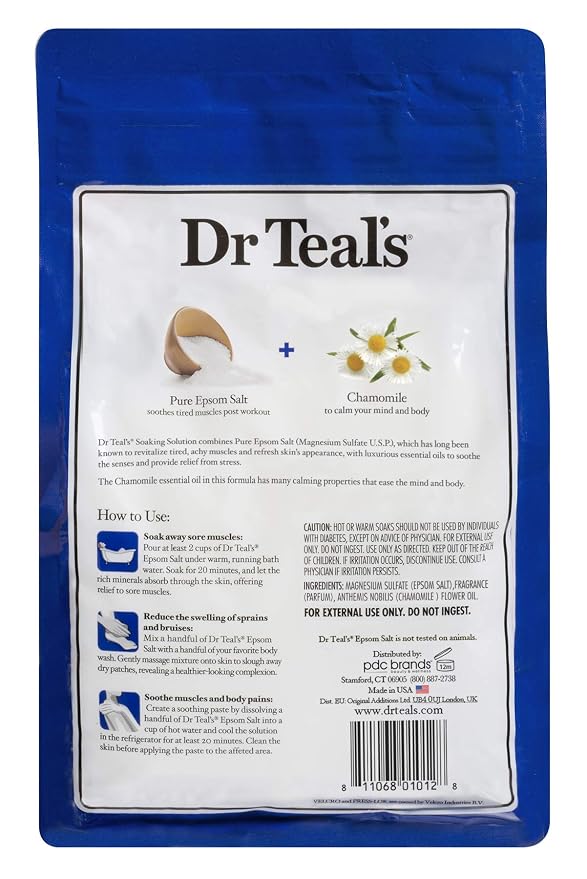 Dr. Teal's Comfort & Calm Bath Soak Gift Set (4 Pack, 3lbs Ea.) - Chamomile Essential Oils Blended with Pure Epsom Salt - Calm Your Mind & Body, Ease Aches & Pains - at Home Spa Kit