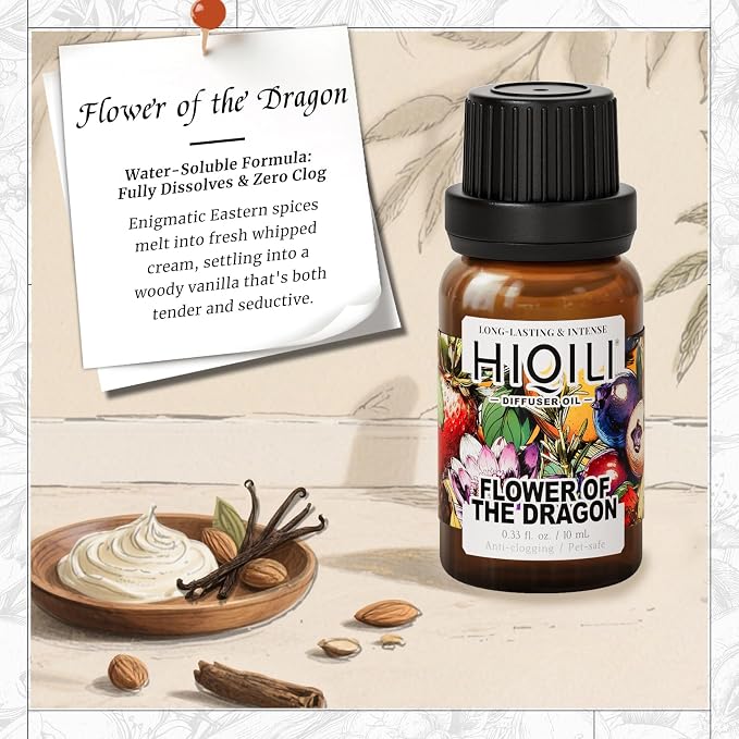 HIQILI Flower of The Dragon Diffuser Oil, Long-Lasting Refill for Humidifiers & Reed Diffusers, Hotel-Grade Scent, Suitable for Home Use - 0.34 Fl Oz