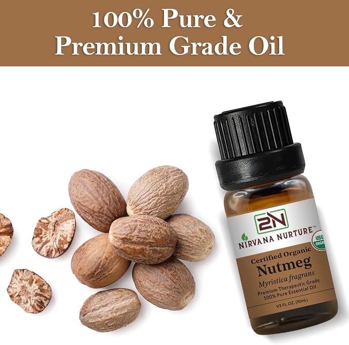 Nutmeg Essential Oil, USDA Certified Organic, 100% Pure Undiluted, Aromatherapy Oil for Diffuser, Hair & Skin Care