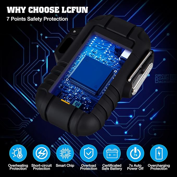 LcFun Electric Lighter USB C Rechargeable Plasma Lighter Windproof Flameless Arc Lighters, Waterproof Matches for Hiking, Camping, Outdoor, Survival, Tactical, EDC Gear (Black)