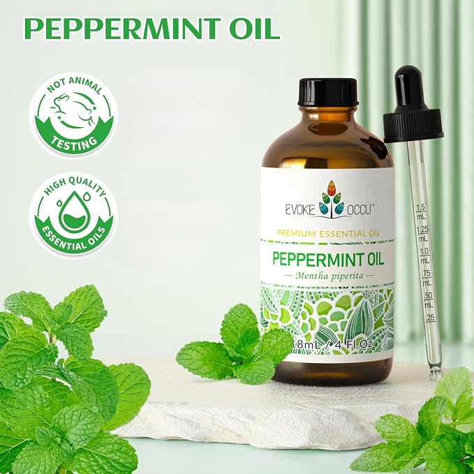 EVOKE OCCU Peppermint Oil 4 Fl Oz - for Spray Diffuser Aromatherapy Hair and Skin Care - Kitchen Garden Car