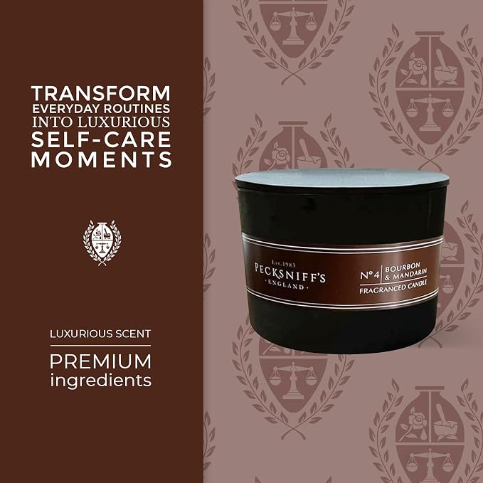 Pecksniffs Black Tall Bourbon & Mandarin Scented Candle | 3 Wicks, 283g/9.9oz