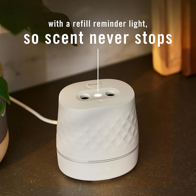 Febreze Plug Scent Booster in White, Continuous Scent Device Oil Diffuser, Compatible with Febreze Air Freshener Plug in Refills (Pack of 2)