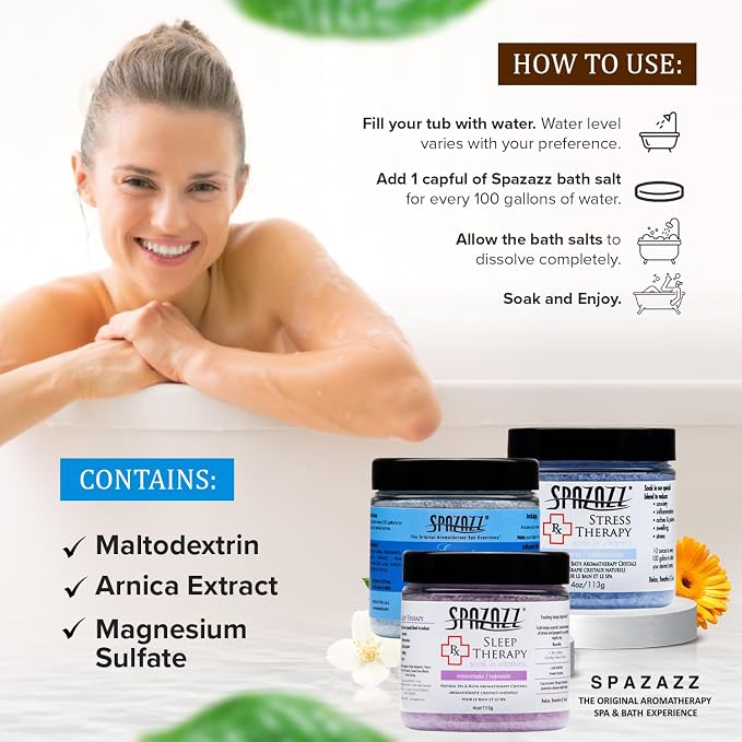 Spazazz Hot Tub Aromatherapy Spa Gift Set – Three 4 Oz Bath Salts in Sleep, Stress and Lavender Palmarosa with Tumbler, 5 Point Massager & Rubber Duck Bath Gift Set- Relaxing Gifts for Women