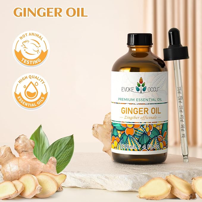 EVOKE OCCU Ginger Oil for Mental Clarity, Relieve Soreness, Hair Nourishment, Add to Diffuser and Spray - 4 Fl Oz