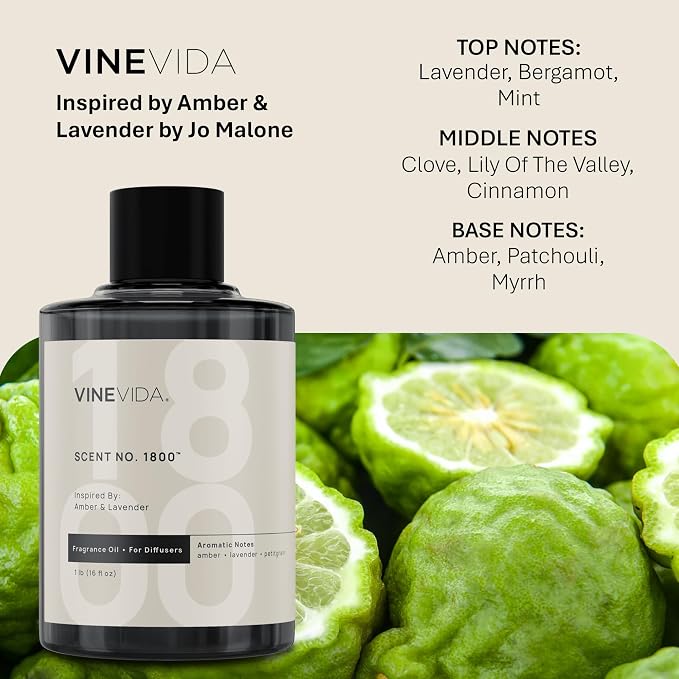 VINEVIDA [16 Oz] Inspired by: Amber & Lavender; Diffuser Oil Refill | Premium Scent Diffuser Oil for Home | Non-Toxic Fragrance