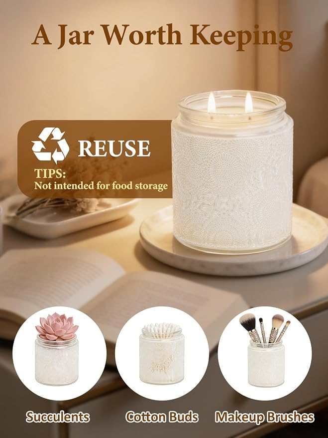 Cirhy Vanilla Scented Candle, White Candle–Home Scented Jar Candle with up to 50 Hour Burn Time, Natural Soy Wax, Dual Cotton Wicks, Aromatherapy for Sleep & Relaxation, Perfect Gifts for Women,7.4oz