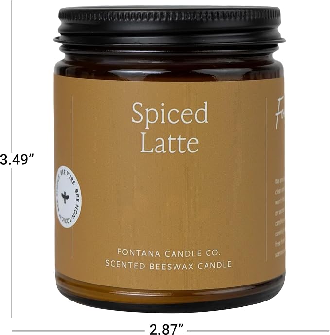 Fontana Candle Co Wood Wick Beeswax Jar Candle, Spiced Latte – Made Safe with Coconut Oil & Pure Essential Oils – 35+ Hrs Clean Burn, Long Lasting and Non-Toxic Candles for Home & Room Decor