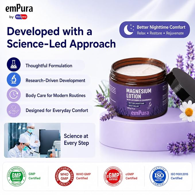 EMPURA Magnesium Lotion with Lavender & Chamomile – Fast Absorbing Magnesium Cream for Relaxation & Muscle Relief, Hand Leg or Foot Lotion, Self Care Gifts for Women, Relaxing Gifts For Women (4oz)