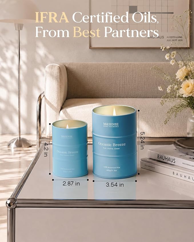 M&SENSE Oceanic Breeze Scented Candles Summer Soy Candle, Beach Candles Scented for Stress Relief Meditation Relaxing, Housewarming Gifts for Women Men, 11.3oz 70 Hour Long Burning