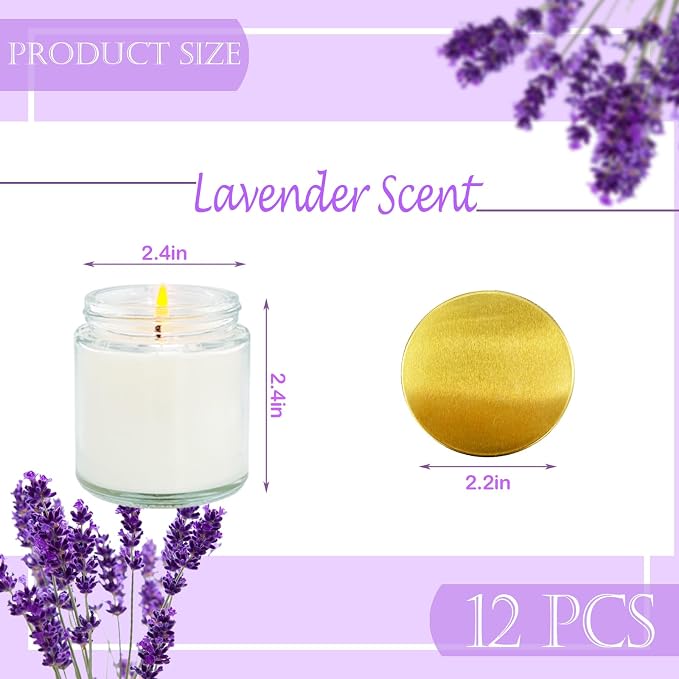 12 Pcs 4 Oz Mini White Soy Candles,Lavender Scented Candles Set,Bulk Aromatherapy Candle,Great Stress Relieving Scented Candle for Girls as a Gift for Birthdays, Weddings and More!