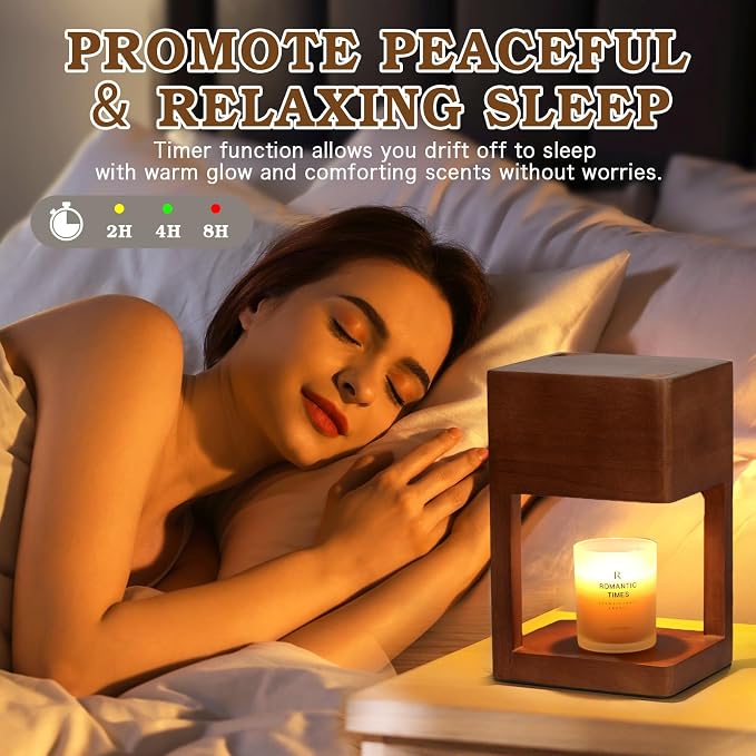 Wood Candle Warmer Lamp with Timer Dimmer, Birthday Gifts for Women Men Electric Candle Lamp Warmer for Jar Candles, 2 * 35 Watt Bulb, Home Decor Wooden Candle Lamp for Bedroom