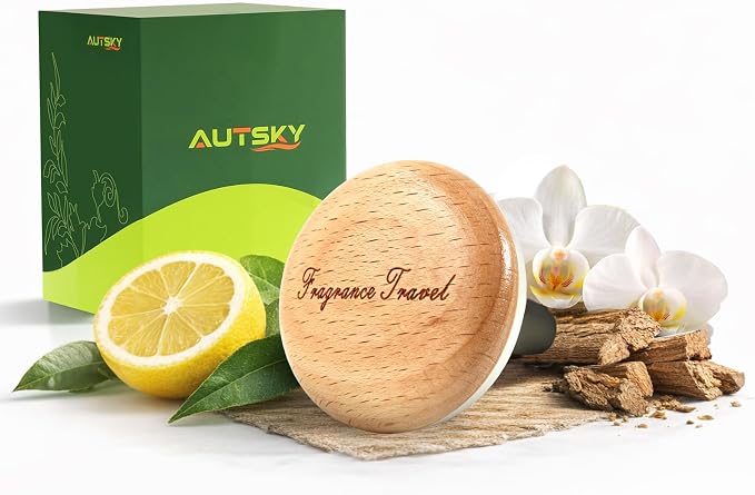 Wooden Car Air Freshener Vent Diffuser, Light Brown Beech Wood with Zinc Alloy Base, Refillable Essential Oil Compatible Car Vent Clip, Includes 4 Scented Pads, Long Lasting Natural Diffuser