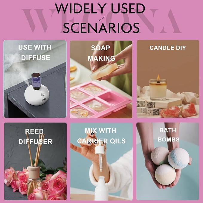 Floral Essential Oils Set for Diffusers & Candle Making - 6x10ml Natural Botanical Blends with Rose, Lavender, Lilac, Jasmine, Gardenia, Cherry Blossom Scents
