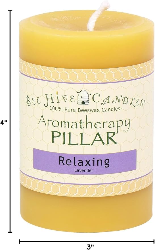 Bee Hive Candles 100% Pure Beeswax Aromatherapy Pillar Candle (3" x 4", Relaxing)