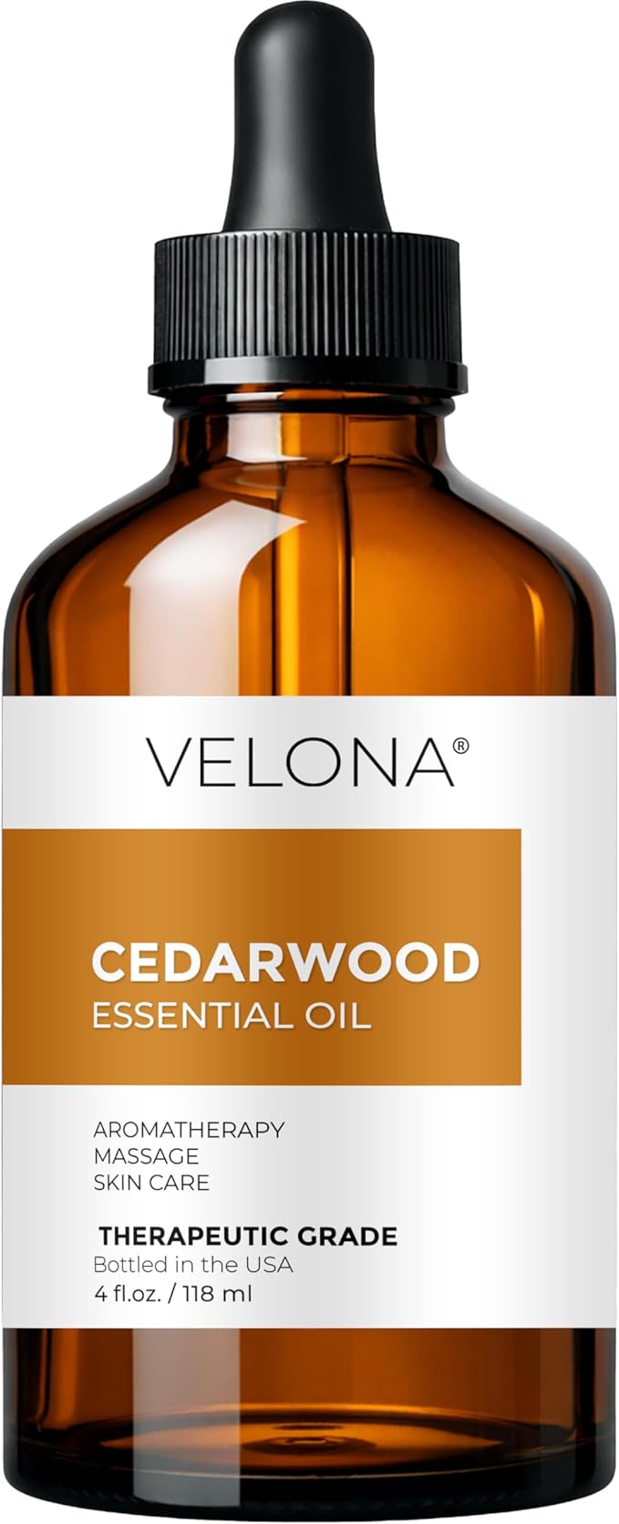 velona Cedarwood Essential Oil 4 Fl Oz | Therapeutic Grade 100% Pure and Natural | for Aromatherapy Diffuser, Massage, Skincare, Haircare, Soapmaking
