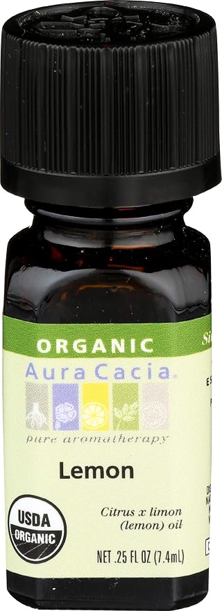 Aura Cacia Pure Essential Oil, Organic Lemon, 0.25 fl oz (7.4 ml)