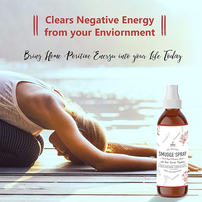 SOUL STICKS White Sage & Dragon’s Blood Smudge Spray – 3.5oz Smokeless Energy Mist with Quartz Crystals – Protective Smudging Spray for Aura Cleansing & Home Energy Clearing
