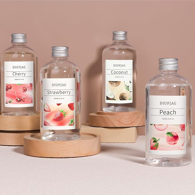 Peach Diffuser with 10 Fiber Sticks, 200ml (6.7 oz) Diffusers for Home Essentials Bathroom,Last up to 60 Days