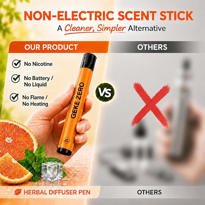 Herbal Diffuser Pen 2 Pack, Natural Mint & Orange Aroma Stick, Nicotine-Free Vaporless Fresh Scent Stick, Portable Non-Electric Herbal Diffuser for Desk, Travel, Home