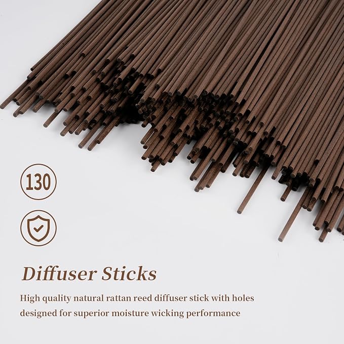 130pcs Reed Diffuser Sticks-10inch Brown Fiber Sticks Reed Sticks Essential Oil Aroma Diffuser Reeds Aroma Fragrance Refills(Brown10in/25cm)