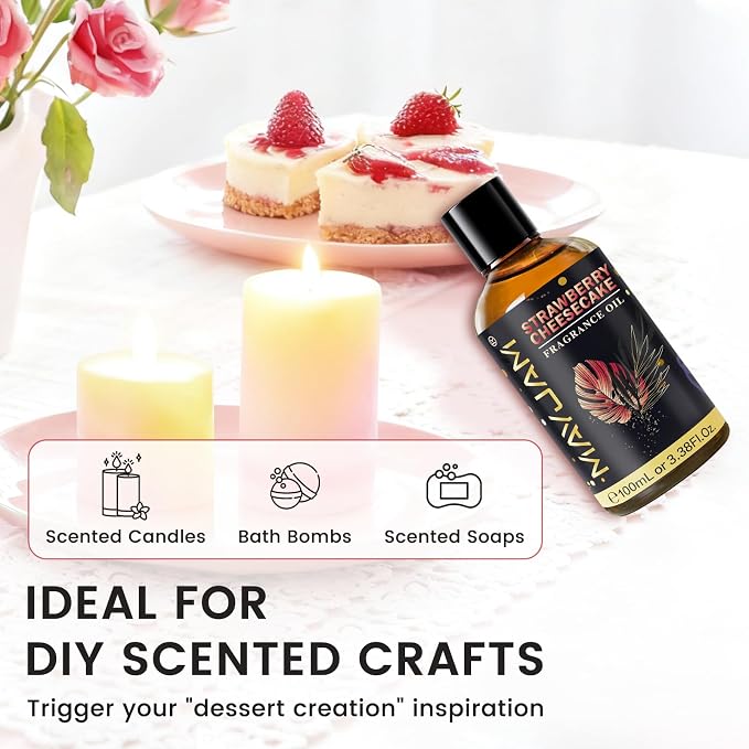Strawberry Cheesecake Fragrance Oil Essential Oil, MAYJAM 3.38FL.OZ Strawberry Cheesecake Oil for Diffusers for Home, Long Lasting Scented Oils for Soap Candle Making - 100ML