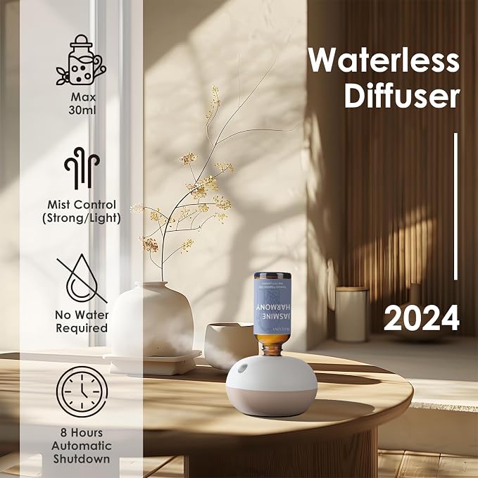 Waterless Rechargeable Scent Diffuser – Hotel Collection Diffuser Set with 6 Hotel Essential Oils – Two Intensity Modes – Home & Office Fragrance Machine