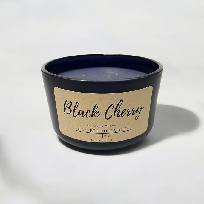 Wicks & Wine Soy Blend 3-Wick Cotton CORE Candle 14oz (Black Cherry)