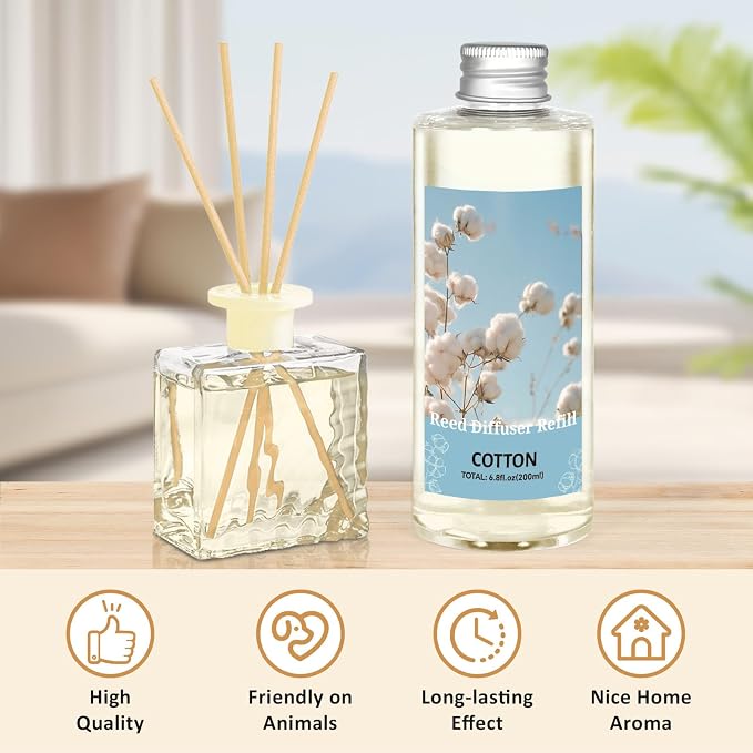 STRN Reed Diffuser Oil Refill, Pure Cotton Scented, 200ml Long-Lasting Aromatherapy, Home Fragrance for Living Room, Bedroom, Spa