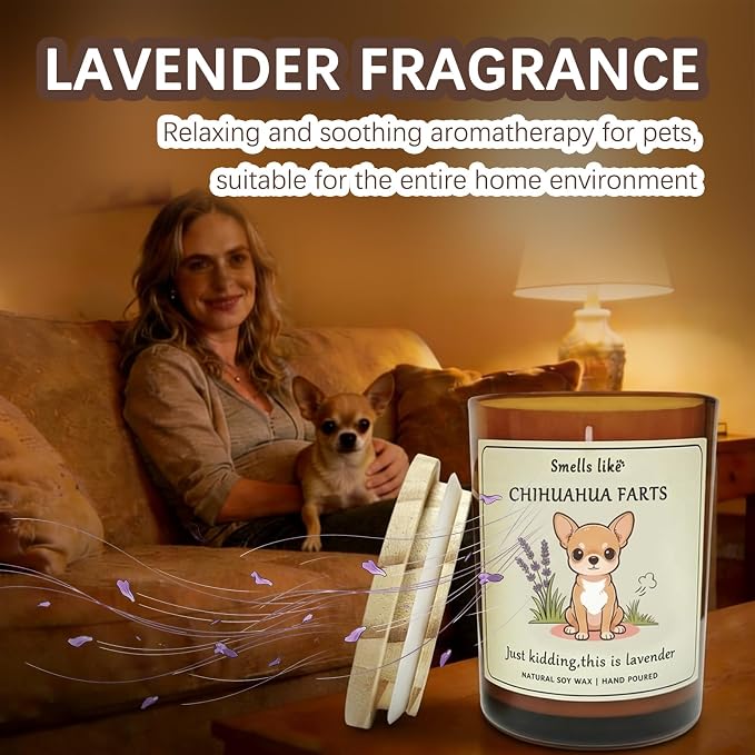 Chihuahua Candle Gifts for Women - Chihuahua Dog Farts Candle Dog Mom Decor Themed Gifts for Women for Pet Lovers Crafted by Natural Soy Wax Lavender Scented Candle ecoration for Birthday