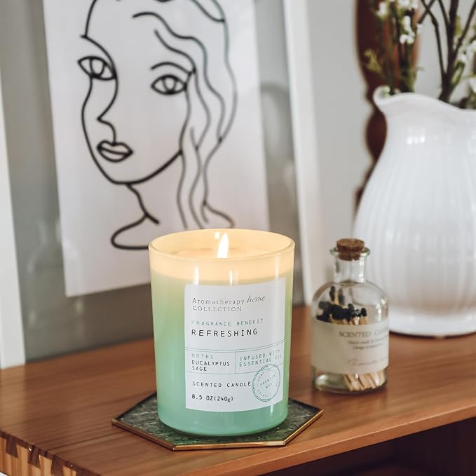 Eucalyptus & Sage Scented Candles - Summer Scented Candles, 8.5oz | For Stress Relief, Meditation, Yoga, Relaxing SPA, Natural Soy Wax