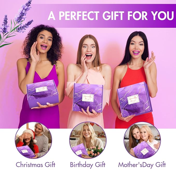 12 Piece Spa Gifts Set for Women, Self Care Gift Basket for Mom Wife Her, Relaxing Gifts with Eye Mask, Water Bottle, Bath Bombs, Aromatherapy for Valentines Day, Birthday, Christmas (Lavender)