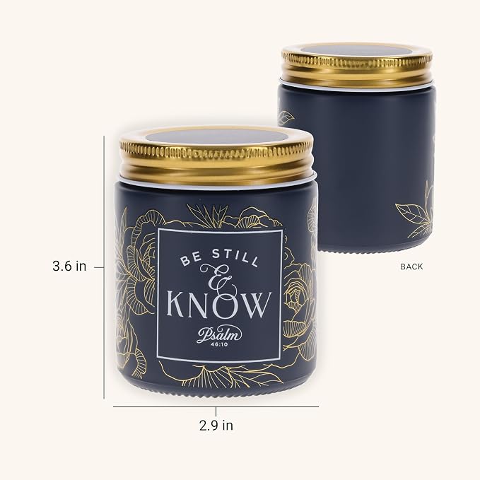 Christian Art Gifts Soy Wax Scented Candle: Be Still & Know Bible Verse, Nordic Seaside Scent, Pure Essential Oils, 4.5oz, Up to 20 Hours Burn Time, Glass Jar w/Metal Lid, Encouragement Gift for Women