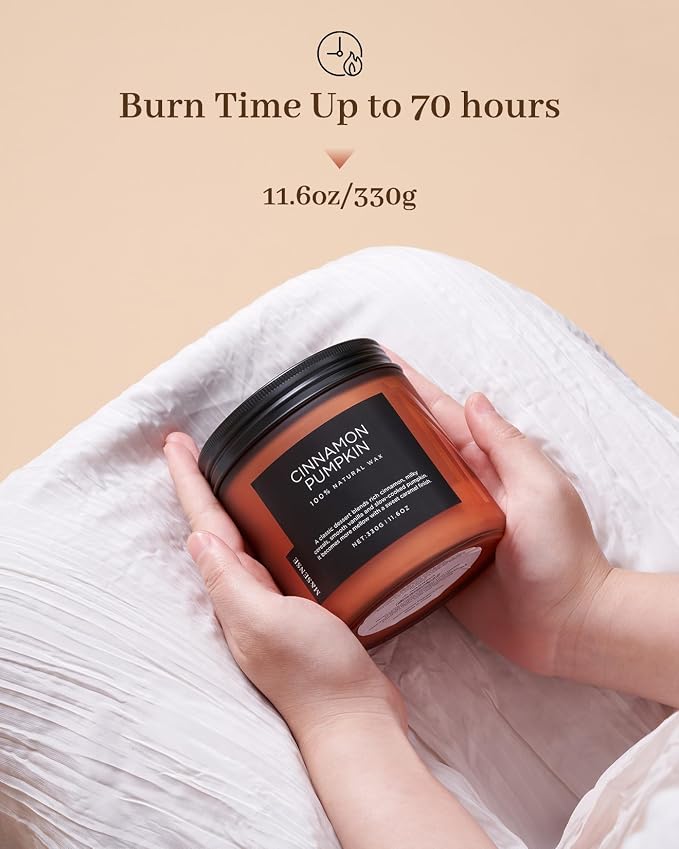M&SENSE Ceylon Cinnamon Pumpkin Scented Candles for Home, 70 Hours Long Lasting Slow Burning 11.6oz Soy Natural Candle for Easter Holiday Birthday Gifts