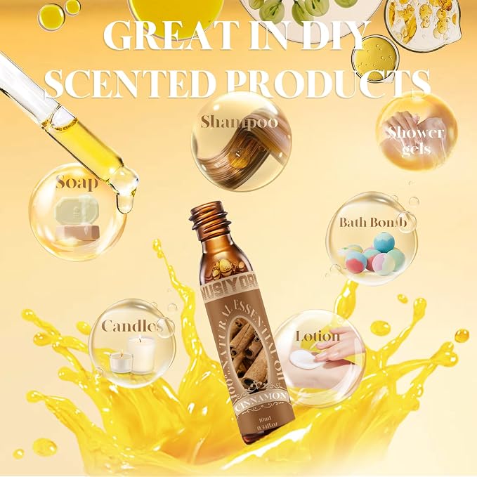 Cinnamon Essential Oil 10ML - 100% Pure and Natural Therapeutic Grade Oils for Aromatherapy Diffuser - 0.34 Fl Oz/Cinnamon