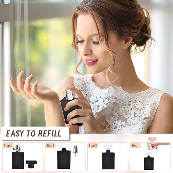 Perfume Bottle Atomizer 30ML Refillable Fine Mist Spray Bottles, Empty Glass Essential Oil Container for Travel, Handbag or Date, With Storage Bag & Funnels(Classic)