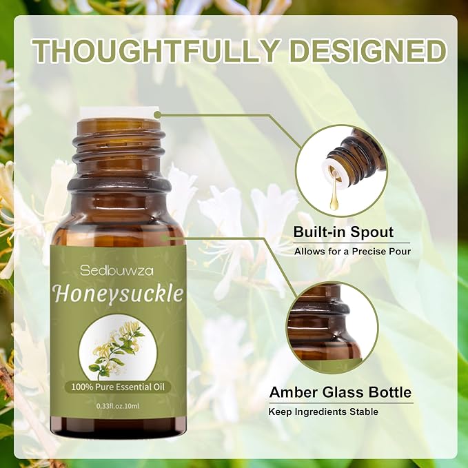 Sedbuwza Honeysuckle Essential Oil, Pure Organic Honeysuckle Fragrance Oil for Diffuser, Humidifier, Soap, Candle, Perfume