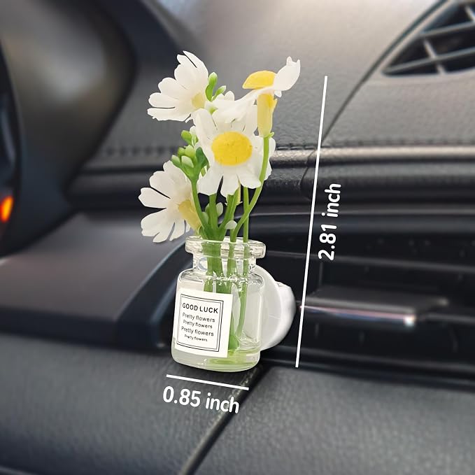 4 Pack Flowers Car Vent Clips, Cute Daisy Plants Vase Air Conditioning Outlet Clip with Fragrance Pads, Charm Scent Perfume Automotive Interior Decorations for Women