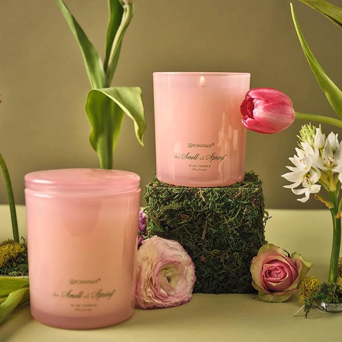 Aromatique The Smell of Spring Foundry Candle Luxury Pink Glass Floral Scented Candles Notes of Hyacinth, Jasmine, Rose, Lily of The Valley, Citrus Hand Poured Elegant Home Fragrance Decor Gifts 10oz
