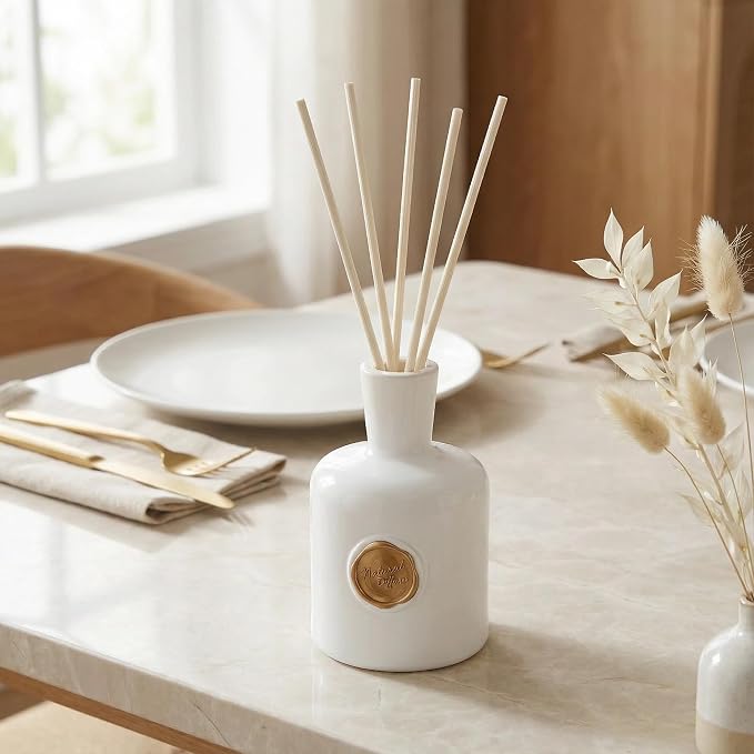 Reed Diffuser Set-Gardenia-Strong Scent, Long-Lasting Evaporation with Natural Reed Sticks & Essential Oils, Elegant Fragrance for Bathroom Bedroom Office Decor Air Fresh-Ideal Gifts