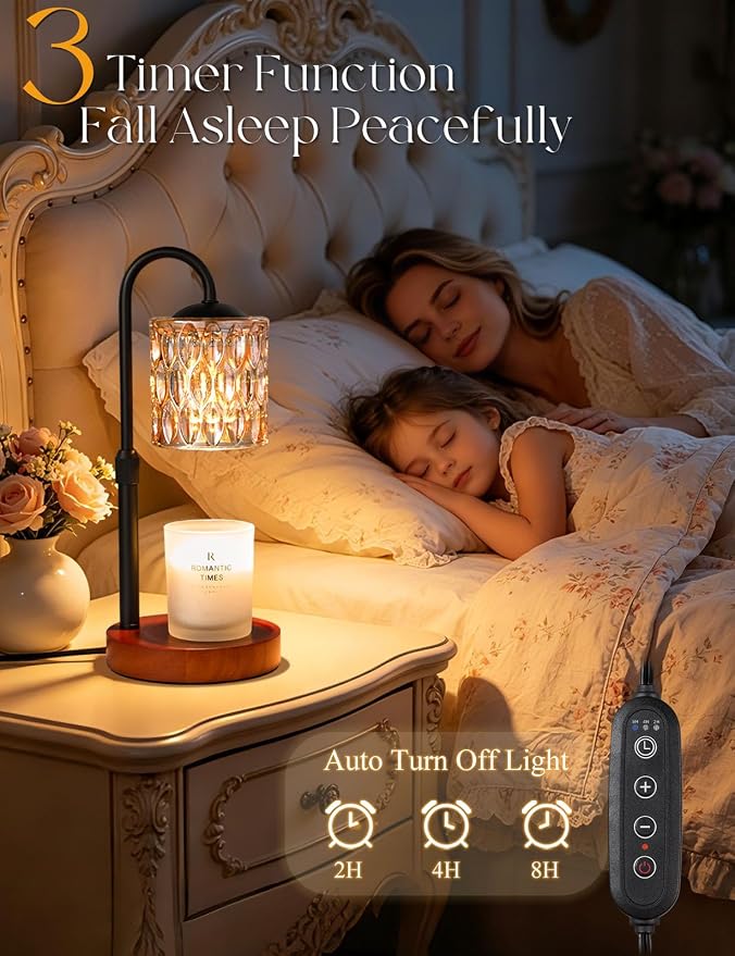 Briever Dimmable Candle Warmer Lamp with Timer, Height Adjustable Electric Candle Wax Warmer, Birthday Gifts for Women Mom, House Warming Gifts New Home Decor, Solid Wood Base, Walnut Champagne